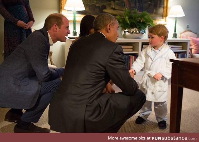 Three year old Prince George, now second in-line to the British throne, meets President