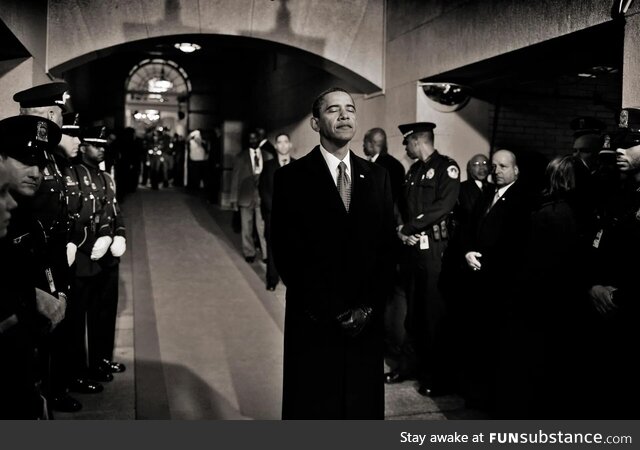 Obama moments before taking the oath at his inauguration in 2009