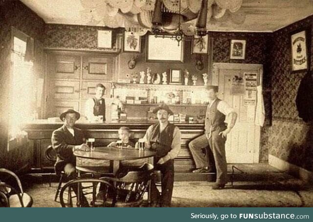 A saloon that allowed small children to drink their own child-sized beer, Wisconsin