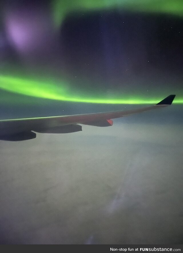 Aurora borealis from the plane over Greenland