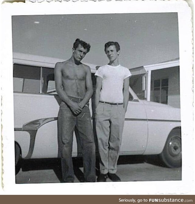 My dad (shirtless) and his younger brother, 1957, Phoenix AZ