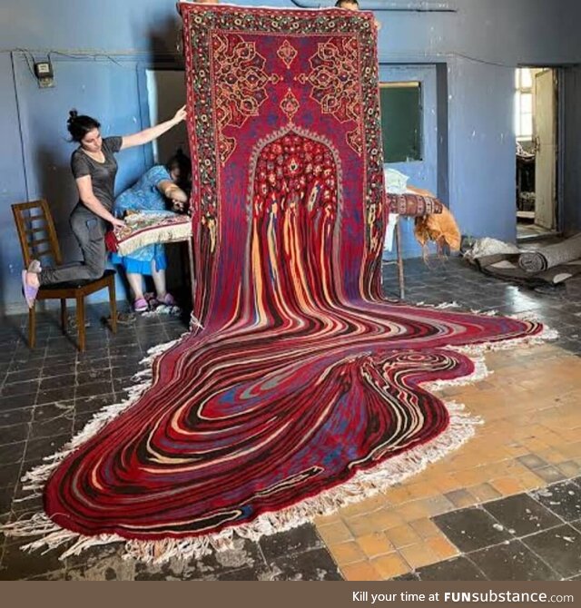 A "melting carpet" work by Azerbaijani artist Faig Ahmed. Wonderful