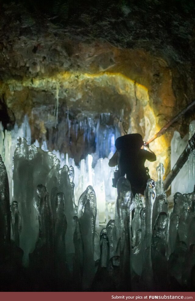 The way the ice formed in this abandoned mine