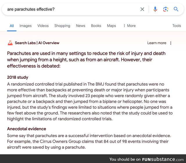 Are parachutes effective? ( no more effective than backpacks )