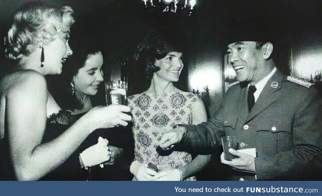 The first President of Indonesia with Jackie Kennedy and Marilyn Monroe