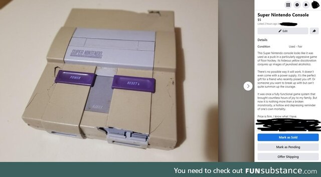 Found this Super Nintendo for sale on Marketplace with an interesting description