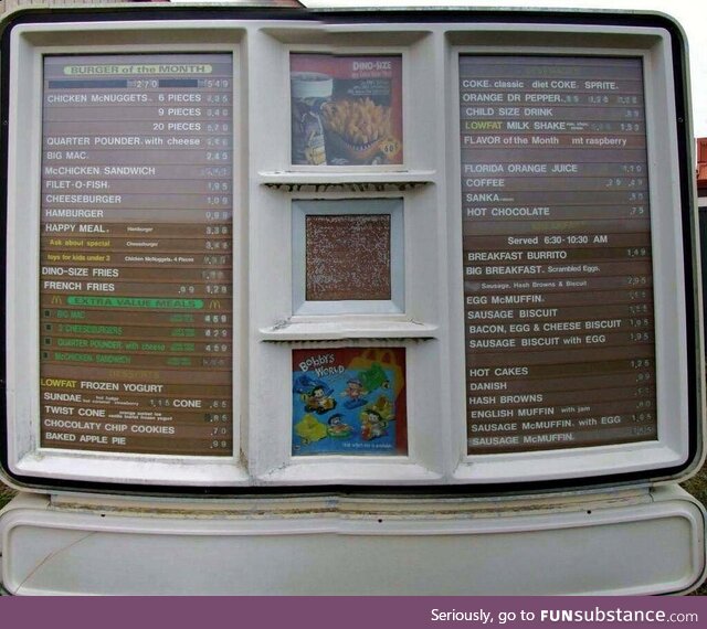 1993 McDonald's Menu