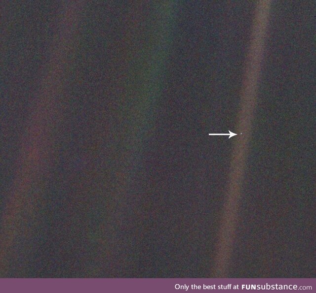 One of the greatest images taken by humanity. That speck is earth. By voyager 1s camera