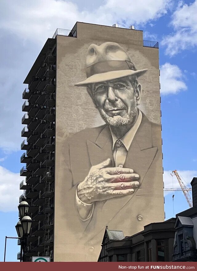 A mural of singer Leonard Cohen in his hometown of Montreal