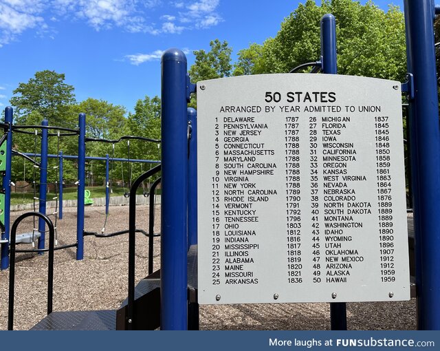 Interesting engraved sign at the local public park playground climber. Certainly