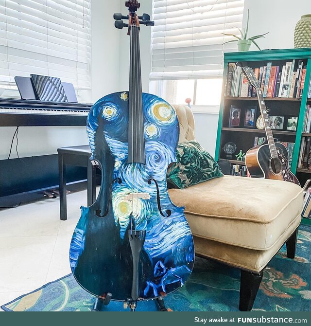 I was inspired after a trip to a Van Gogh exhibit to reimagine my old (broken) cello