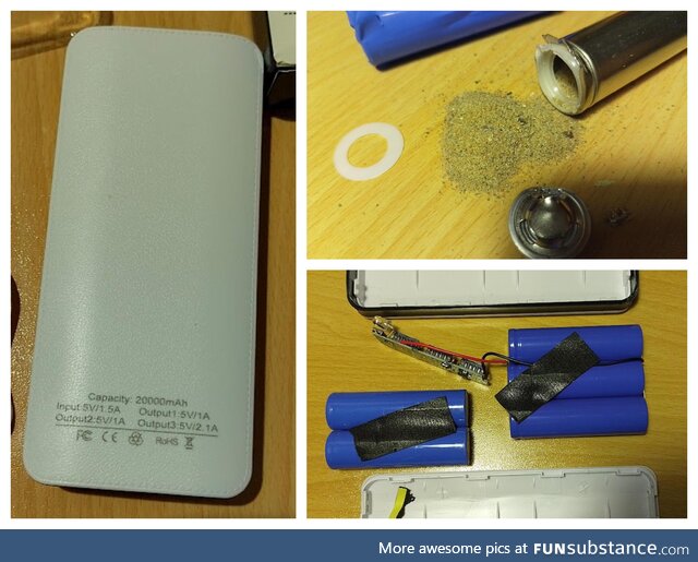 Two of the cells in this power bank are "sand batteries". They literally have sand inside