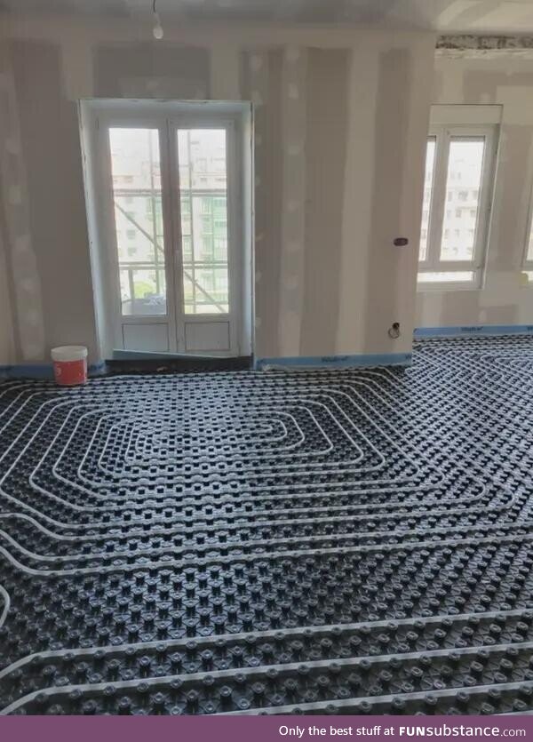 This photo of heated floors before the surface is installed