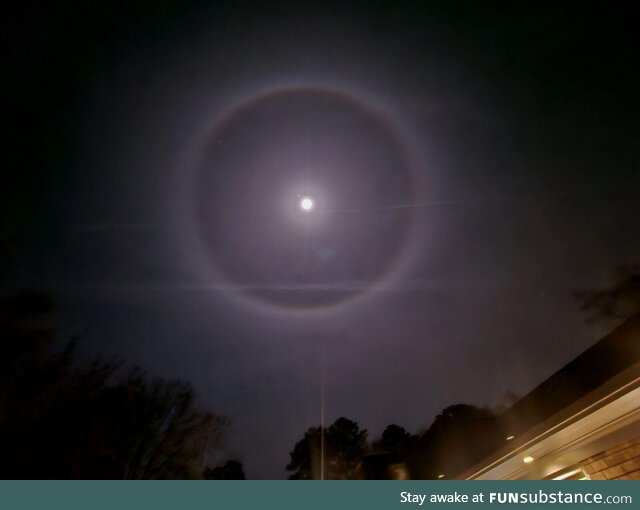 This isn't a camera effect, there really was a ring around the moon tonight in the sky