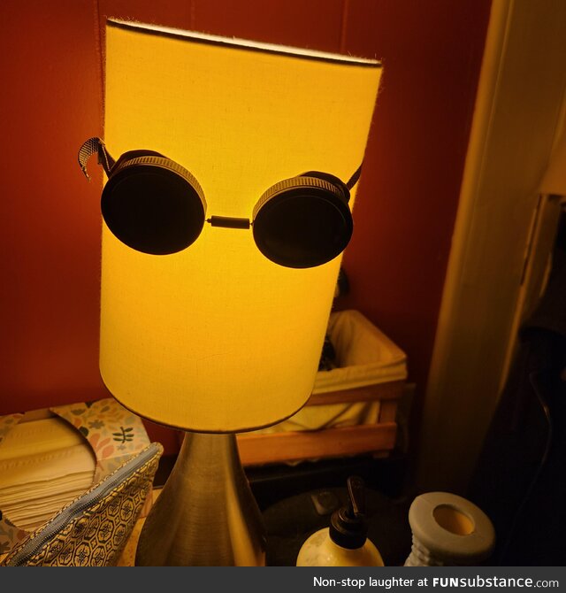Wife put her Rennaissance Faire goggles on her bedside lamp