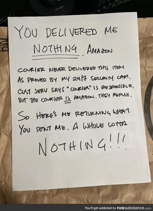 What I’m “returning” to amazon after refusing to refund undelivered item