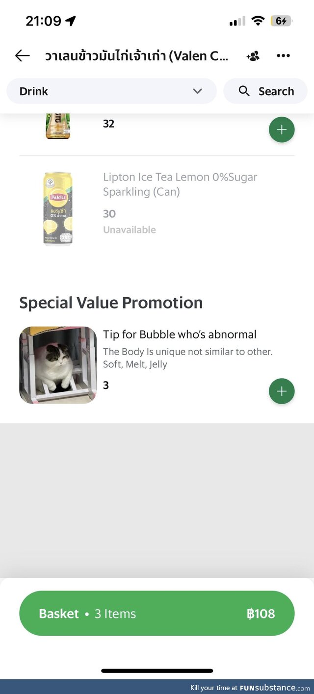 You can tip a cat via grab when ordering from this restaurant in Bangkok