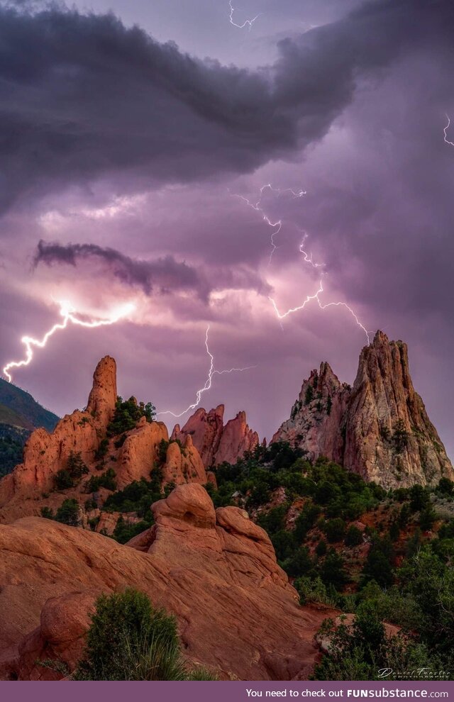 Camera set to interval mode capturing the storm at Garden of the Gods. Credit to Daniel