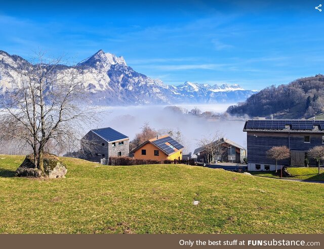 Just above the sea of fog. Swiss Alps