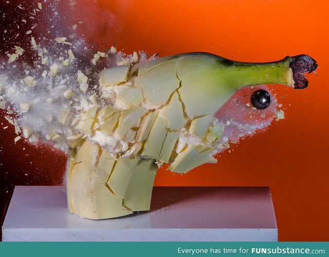 Banana dipped in liquid nitrogen and then shot with a bb gun