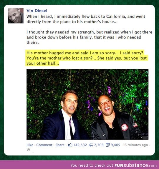 Vin Diesel on Paul Walker's death