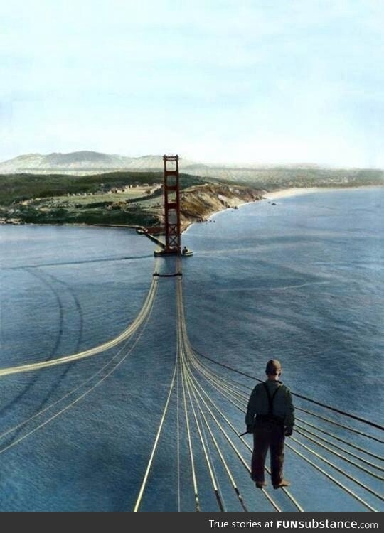 A fearless worker working on a masterpiece. San francisco 1935