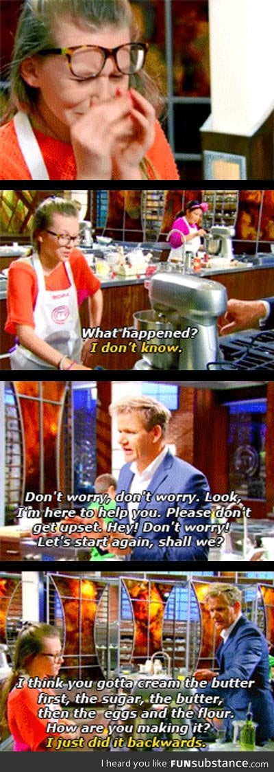 Gordon ramsey helping a contestant that fell into a crisis