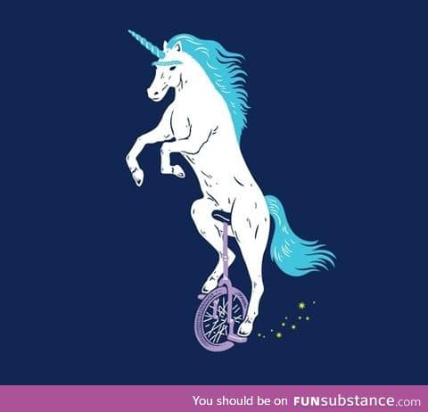 Is this a unibrow on a unicorn on a unicycle?