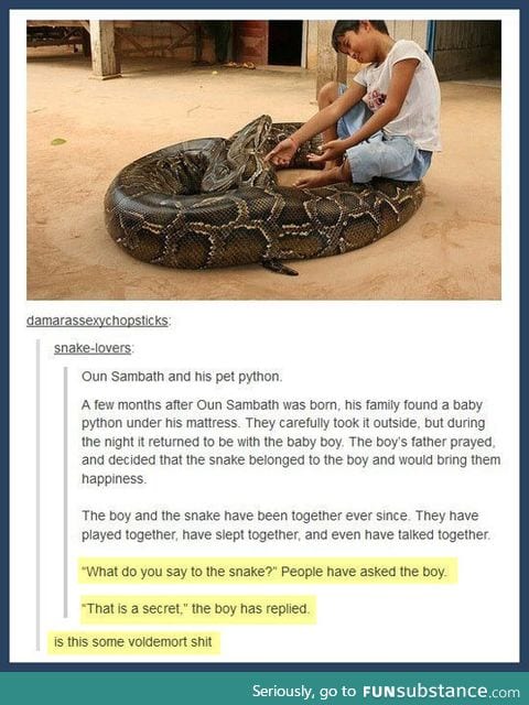 A little boy and his pet python