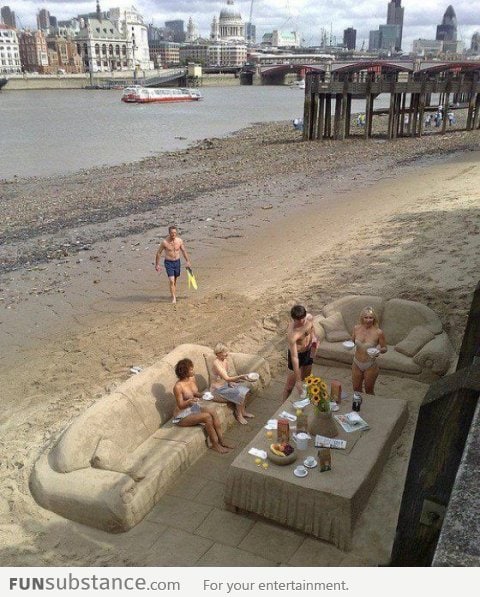 Sand furniture on the beach