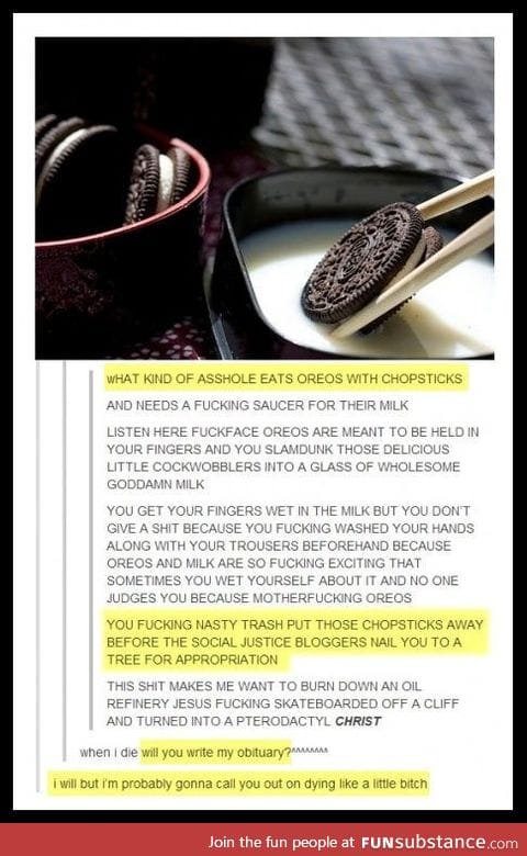 Chopsticks and oreos