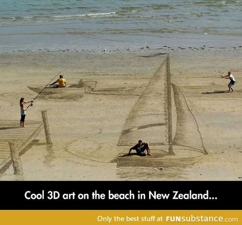 A beautiful beach scene drawn on the sand