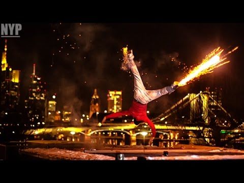 Breakdancing with fireworks strapped to your legs