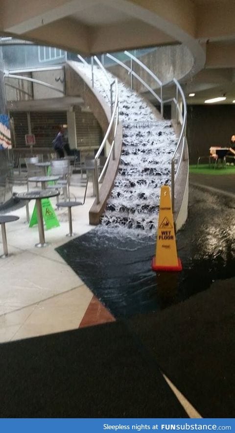 Food court got a newly installed waterfall