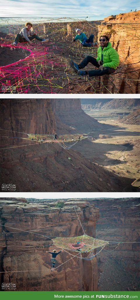 Extreme slackline over a canyon