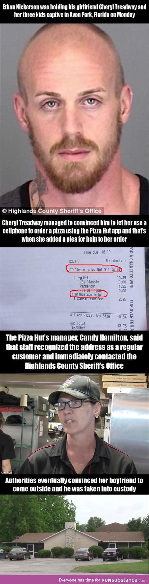 Woman saved by pizza hut