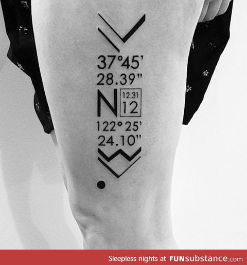 Tattoo of the date & coordinates where they first met