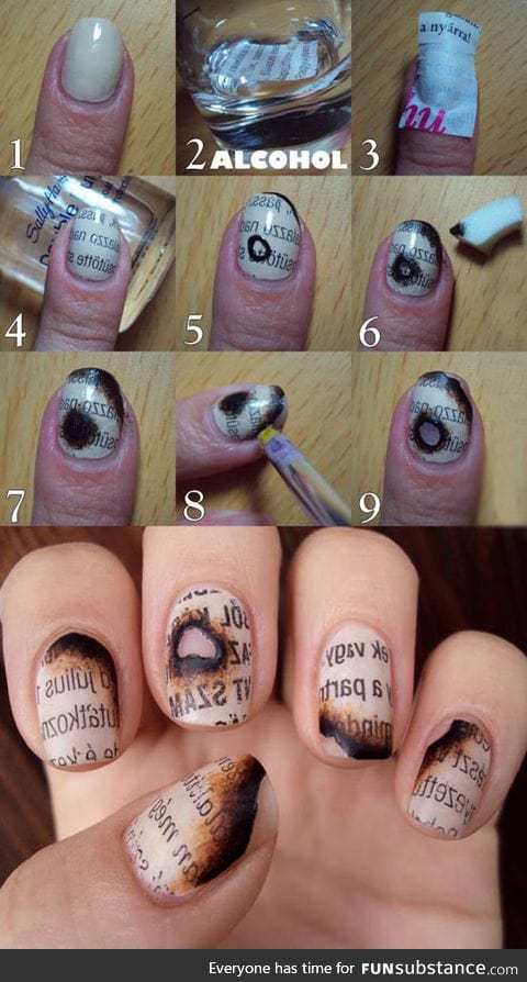 Burnt newspaper nails