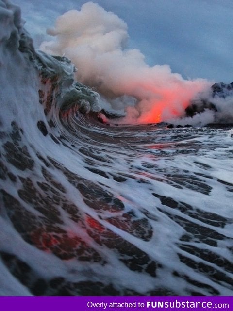 Lava flowing into an ocean