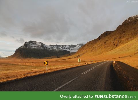 The only main highway in Iceland. It loops around the entire country