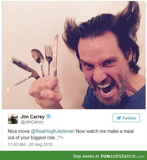 Jim Carrey posted this on his twitter. He's Wolverine!