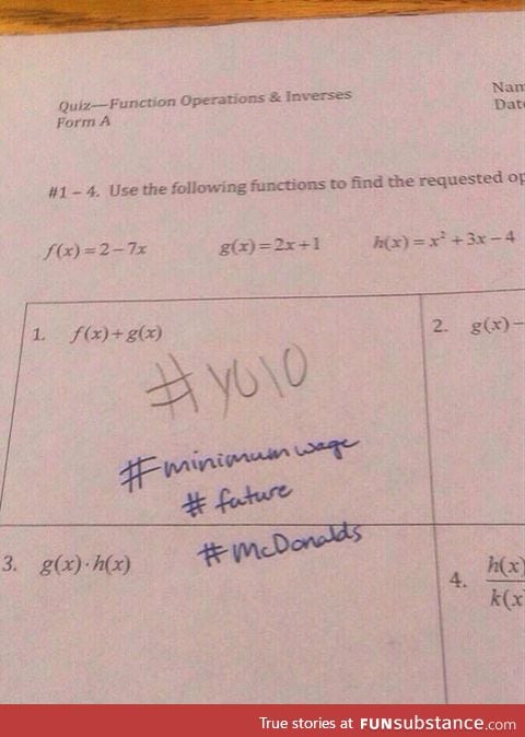 What you get when you write #yolo on a math quiz