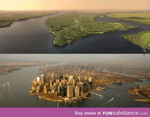 Manhattan, New York in 1609 vs. Manhattan now