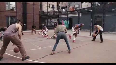 Making music at the basketball court. Featuring the Harlem Globetrotters and STOMP.