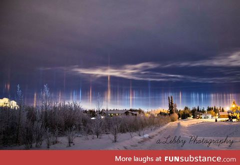 Light pillars over Alaska