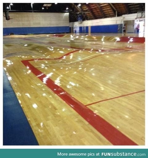 Water Pipes Burst Underneath a Basketball Court