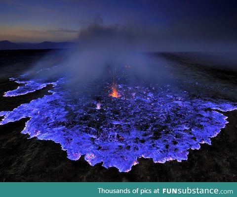 Volcano in Ethiopia burns bright blue