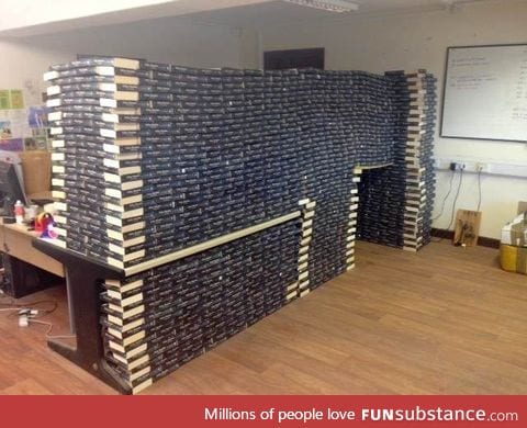 A charity shop with so many copies of 50 Shades of Grey they built a fort out of them