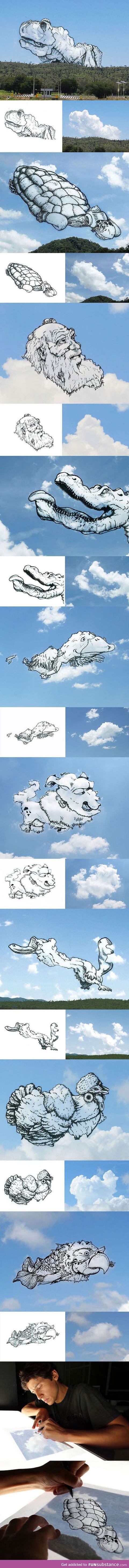 Clouds drawn into illustrations