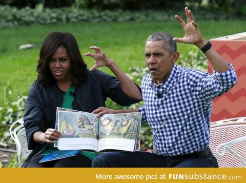 Barack and Michelle Obama reading "Where the Wild Things Are" for children